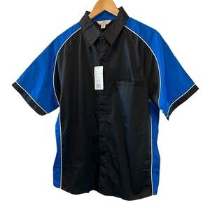 NWT BIZ COLLECTION Black & Cobalt Colour Blocked Button Up Short Sleeve Shirt L